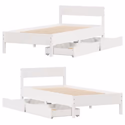 vidaXL Bed Frame with Headboard Wax Solid Wood Pine - white, 75 x 190 cm - Additional view 8