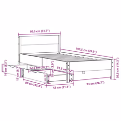 vidaXL Bed Frame with Headboard Wax Solid Wood Pine - wax brown, 75 x 190 cm - Additional view 3