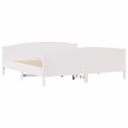 vidaXL Bed Frame with Headboard Bed Base Bedstead Solid Wood Pine - white, 200 x 200 cm - Additional view 4