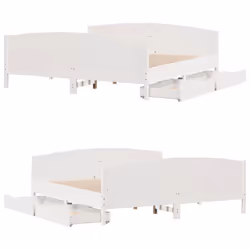 vidaXL Bed Frame with Headboard Bed Base Bedstead Solid Wood Pine - white, 200 x 200 cm - Additional view 8