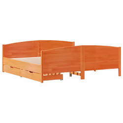 vidaXL Bed Frame with Headboard Bed Base Bedstead Solid Wood Pine - wax brown, 200 x 200 cm - Additional view 2
