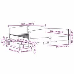 vidaXL Bed Frame with Headboard Bed Base Bedstead Solid Wood Pine - wax brown, 200 x 200 cm - Additional view 3