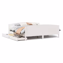 vidaXL Bed Frame with Headboard Bed Base Bedstead Solid Wood Pine - white, 180 x 200 cm