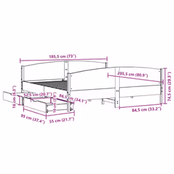 vidaXL Bed Frame with Headboard Bed Base Bedstead Solid Wood Pine - white, 180 x 200 cm