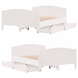 vidaXL Bed Frame with Headboard Bed Base Bedstead Solid Wood Pine - white, 150 x 200 cm - Additional view 8