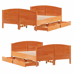 vidaXL Bed Frame with Headboard Bed Base Bedstead Solid Wood Pine - wax brown, 150 x 200 cm - Additional view 8