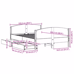 vidaXL Bed Frame with Headboard Bed Base Bedstead Solid Wood Pine - white, 120 x 200 cm - Additional view 3