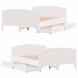 vidaXL Bed Frame with Headboard Bed Base Bedstead Solid Wood Pine - white, 120 x 200 cm - Additional view 8