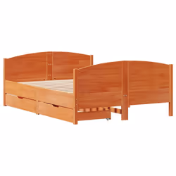vidaXL Bed Frame with Headboard Bed Base Bedstead Solid Wood Pine - wax brown, 120 x 200 cm - Additional view 2
