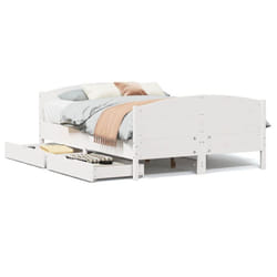 vidaXL Bed Frame with Headboard Bed Base Bedstead Solid Wood Pine - white, 135 x 190 cm