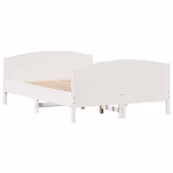 vidaXL Bed Frame with Headboard Bed Base Bedstead Solid Wood Pine - white, 135 x 190 cm - Additional view 7