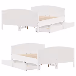 vidaXL Bed Frame with Headboard Bed Base Bedstead Solid Wood Pine - white, 135 x 190 cm - Additional view 8