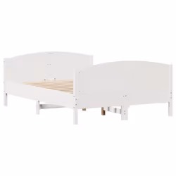 vidaXL Bed Frame with Headboard Bed Base Bedstead Solid Wood Pine - white, 120 x 190 cm - Additional view 4