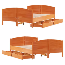 vidaXL Bed Frame with Headboard Bed Base Bedstead Solid Wood Pine - wax brown, 120 x 190 cm - Additional view 8