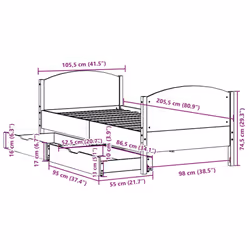 vidaXL Bed Frame with Headboard Bed Base Bedstead Solid Wood Pine - wax brown, 100 x 200 cm - Additional view 3