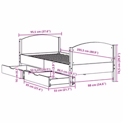 vidaXL Bed Frame with Headboard Bed Base Bedstead Solid Wood Pine - white, 90 x 200 cm