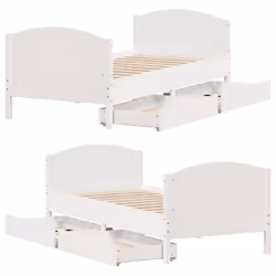 vidaXL Bed Frame with Headboard Bed Base Bedstead Solid Wood Pine - white, 90 x 200 cm - Additional view 8