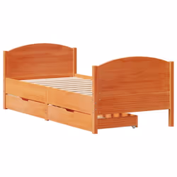vidaXL Bed Frame with Headboard Bed Base Bedstead Solid Wood Pine - wax brown, 90 x 200 cm - Additional view 2