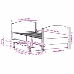 vidaXL Bed Frame with Headboard Bed Base Bedstead Solid Wood Pine - wax brown, 90 x 200 cm - Additional view 3