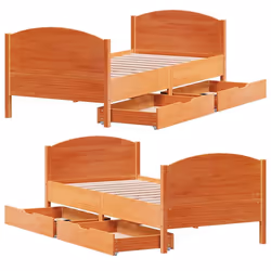 vidaXL Bed Frame with Headboard Bed Base Bedstead Solid Wood Pine - wax brown, 90 x 200 cm - Additional view 8
