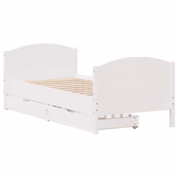 vidaXL Bed Frame with Headboard Bed Base Bedstead Solid Wood Pine - white, 90 x 190 cm