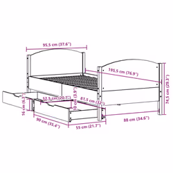 vidaXL Bed Frame with Headboard Bed Base Bedstead Solid Wood Pine - white, 90 x 190 cm