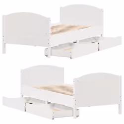 vidaXL Bed Frame with Headboard Bed Base Bedstead Solid Wood Pine - white, 90 x 190 cm - Additional view 8