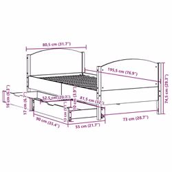 vidaXL Bed Frame with Headboard Bed Base Bedstead Solid Wood Pine - wax brown, 75 x 190 cm - Additional view 3