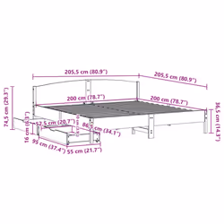 vidaXL Bed Frame with Headboard Bed Base Wax Solid Wood Pine - white, 200 x 200 cm - Additional view 10