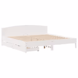 vidaXL Bed Frame with Headboard Bed Base Wax Solid Wood Pine - white, 200 x 200 cm