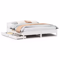 vidaXL Bed Frame with Headboard Bed Base Wax Solid Wood Pine - white, 180 x 200 cm