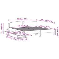 vidaXL Bed Frame with Headboard Bed Base Wax Solid Wood Pine - white, 180 x 200 cm - Additional view 10