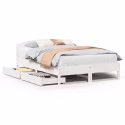 vidaXL Bed Frame with Headboard Bed Base Wax Solid Wood Pine - white, 160 x 200 cm