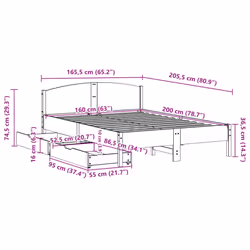 vidaXL Bed Frame with Headboard Bed Base Wax Solid Wood Pine - white, 160 x 200 cm - Additional view 10