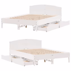 vidaXL Bed Frame with Headboard Bed Base Wax Solid Wood Pine - white, 160 x 200 cm - Additional view 8