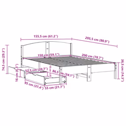 vidaXL Bed Frame with Headboard Bed Base Wax Solid Wood Pine - white, 150 x 200 cm - Additional view 10