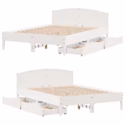 vidaXL Bed Frame with Headboard Bed Base Wax Solid Wood Pine - white, 150 x 200 cm - Additional view 8