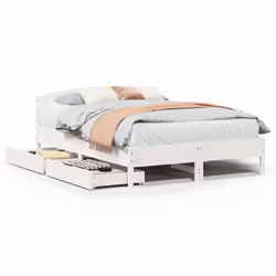 vidaXL Bed Frame with Headboard Bed Base Wax Solid Wood Pine - white, 140 x 200 cm