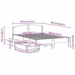 vidaXL Bed Frame with Headboard Bed Base Wax Solid Wood Pine - white, 140 x 200 cm - Additional view 10