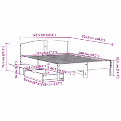 vidaXL Bed Frame with Headboard Bed Base Wax Solid Wood Pine - white, 120 x 200 cm - Additional view 10