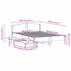 vidaXL Bed Frame with Headboard Bed Base Wax Solid Wood Pine - white, 140 x 190 cm