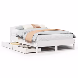 vidaXL Bed Frame with Headboard Bed Base Wax Solid Wood Pine - white, 135 x 190 cm
