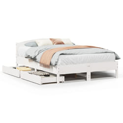 vidaXL Bed Frame with Headboard Bed Base Wax Solid Wood Pine - white, 135 x 190 cm