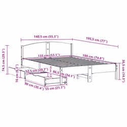 vidaXL Bed Frame with Headboard Bed Base Wax Solid Wood Pine - white, 135 x 190 cm - Additional view 10