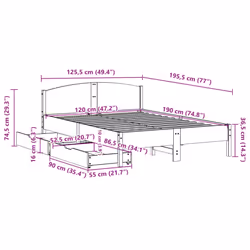vidaXL Bed Frame with Headboard Bed Base Wax Solid Wood Pine - white, 120 x 190 cm - Additional view 10