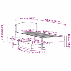 vidaXL Bed Frame with Headboard Bed Base Wax Solid Wood Pine - white, 100 x 200 cm