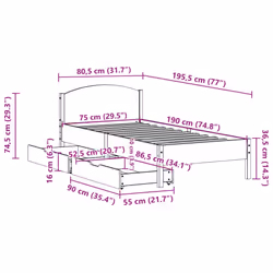 vidaXL Bed Frame with Headboard Bed Base Wax Solid Wood Pine - white, 75 x 190 cm - Additional view 10