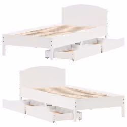 vidaXL Bed Frame with Headboard Bed Base Wax Solid Wood Pine - white, 75 x 190 cm - Additional view 8