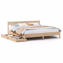 vidaXL Bed Frame with Headboard Bed Base Solid Wood Pine - natural, 200 x 200 cm