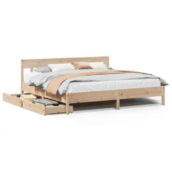 vidaXL Bed Frame with Headboard Bed Base Solid Wood Pine - natural, 200 x 200 cm